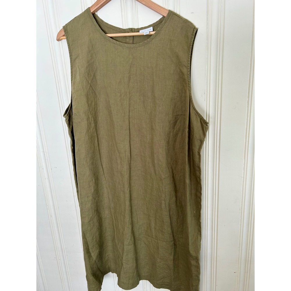 J. Jill Love Linen Shift Dress Plus 2X Olive Green Sleeveless Coastal Minimalist
